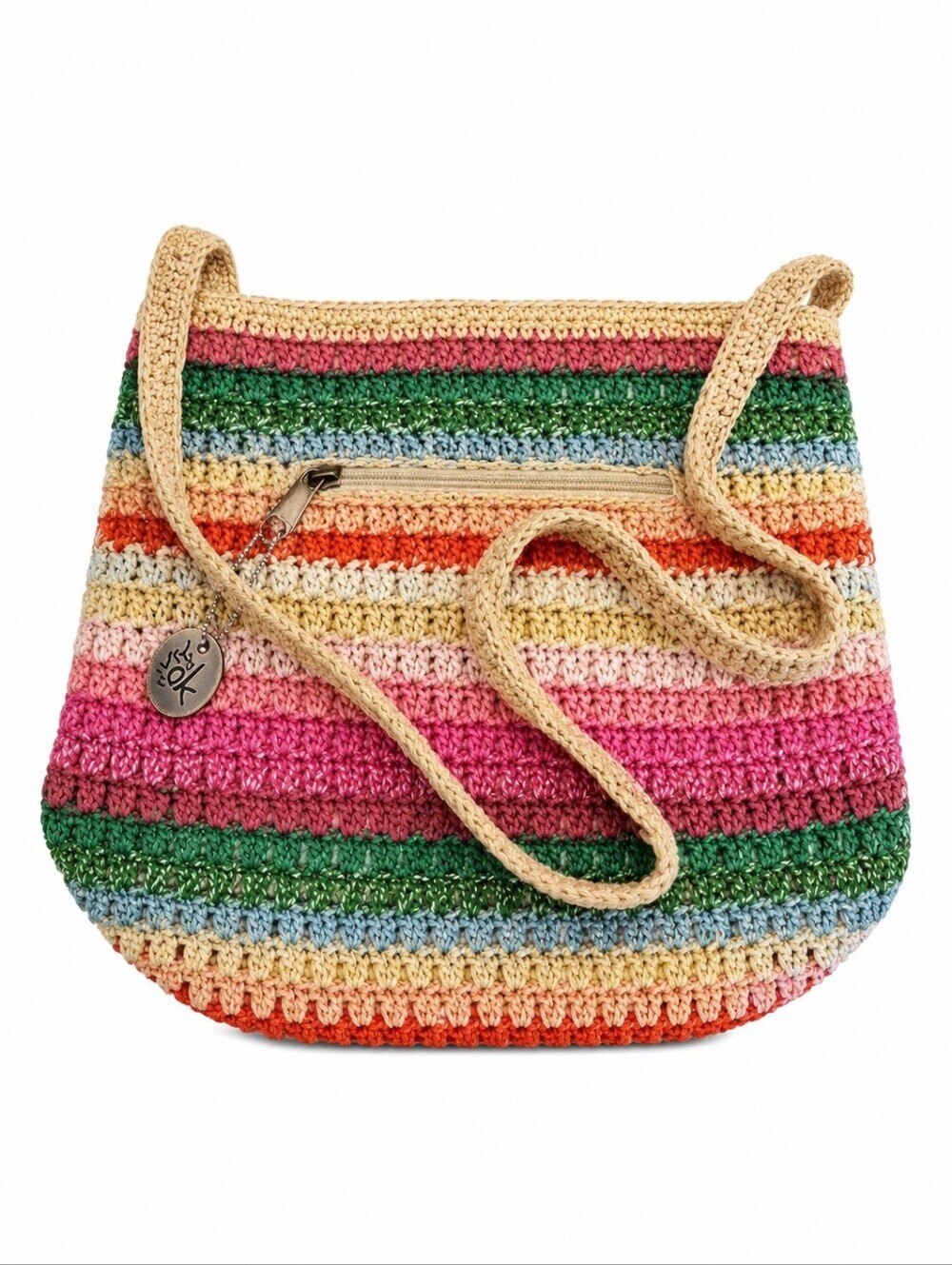 THE SAK Pastel Rainbow Crochet Crossbody Festival Beach Bag